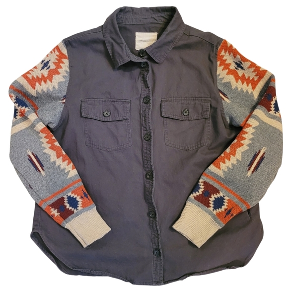 Thread & Supply greenish-brown shacket with Southwestern Aztec Sleeves Women's M - Picture 1 of 12